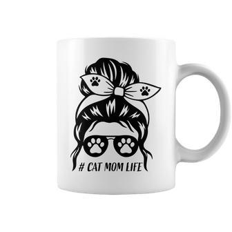 Cat Momlife Messy Hair Bun Design Gift Paw Print Coffee Mug - Thegiftio UK