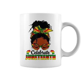 Celebrate Junenth 1865 Messy Bun Glasses Black Women Coffee Mug | Mazezy