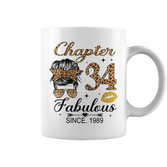 Chapter 34 Fabulous Since 1989 34Th Birthday Messy Bun Coffee Mug - Seseable