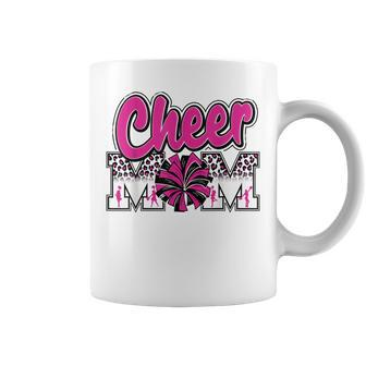 Cheer Mom Hot Pink Black Leopard Letters Cheer Pom Poms Coffee Mug | Mazezy