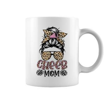 Cheer Mom Leopard Messy Bun Cheerleader Funny Mothers Day Coffee Mug | Mazezy