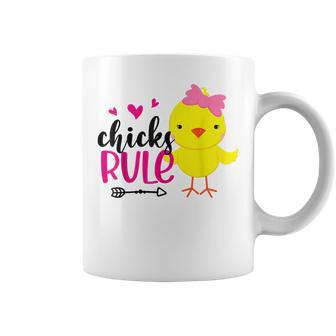 Chicks Rule Cute Chicken Bow Tie Eggs Funny Easter Day Kids Coffee Mug | Mazezy