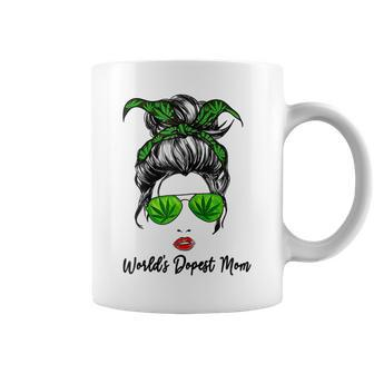 Classy Worlds Dopest Mom Messy Bun Weed Leaf Mothers Day Coffee Mug | Mazezy