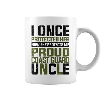 Coast Guard Now She Protects Me Proud Coast Guard Uncle Coffee Mug - Seseable