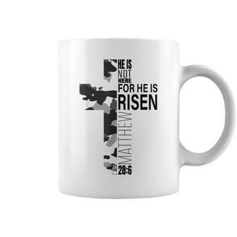 Cool Religious He Is Risen Christian Easter Verse Camo Cross Coffee Mug | Mazezy