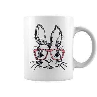 Cute Bunny With Glasses Leopard Print Easter Bunny Face Coffee Mug | Mazezy