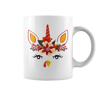 Cute Turkey Unicorn Face Flower Thanksgiving Pilgrim Girls Coffee Mug - Thegiftio UK