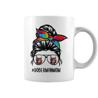 Doberman Dog Mom Messy Bun Hair Glasses Dobie Mom Messy Bun Coffee Mug - Thegiftio UK