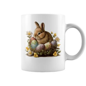 Easter Bunny Rabbit Women - Happy Bunny Flower Graphic Girl Coffee Mug | Mazezy