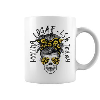 Feeling Kinda Idgaf Ish Today Sunflower Skull Messy Bun Mom Coffee Mug | Mazezy AU