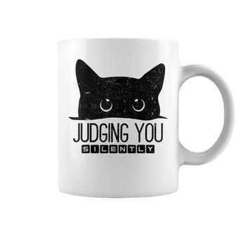 Funny Black Cat Judging You Silently Sarcastic Cat Mom Gift Coffee Mug | Mazezy