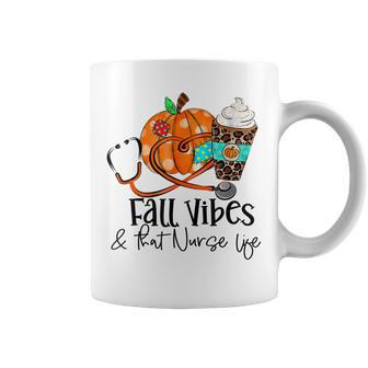 Funny Fall Vibes & That Nurse Life School Nurse Fall Autumn Coffee Mug - Thegiftio