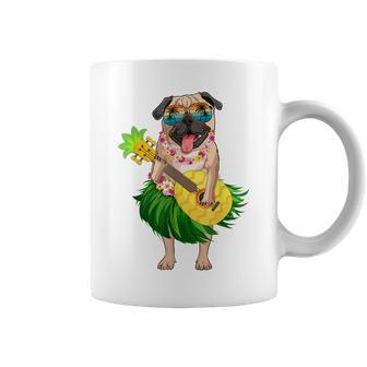 Funny Hawaiian Pug Dog & Pineapple Ukulele Summer Vacation Coffee Mug | Mazezy
