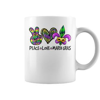 Funny Peace Love Mardi Gras Fleur De Lys Fat Tuesday Parade Coffee Mug - Seseable