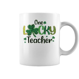 Green Leopard Shamrock One Lucky Teacher St Patricks Day  Coffee Mug