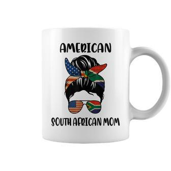 Half South African American Mom Messy Bun Flag Mothers Day Coffee Mug | Mazezy