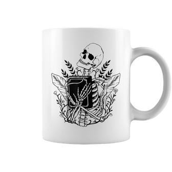 Halloween Librarian Skeleton With Book For Book Lover Coffee Mug | Mazezy