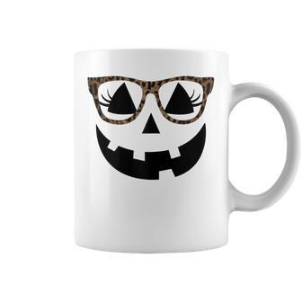 Halloween Pumpkin Face With Leopard Glasses For Women Ns Coffee Mug - Thegiftio UK