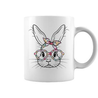 Happy Easter Day Cute Bunny Face Floral Glasses Headband Coffee Mug | Mazezy