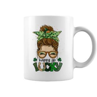 Happy Go Lucky Shamrock Messy Bun St Patricks Day Women Coffee Mug | Mazezy
