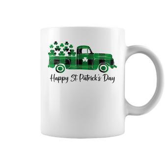 Happy St Patricks Day Buffalo Plaid Truck Irish Shamrock Coffee Mug - Seseable