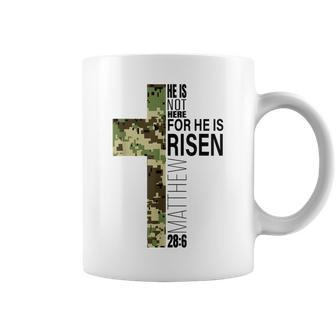 He Is Risen Christian Easter Verse Green Camo Cross Men Boys Coffee Mug | Mazezy