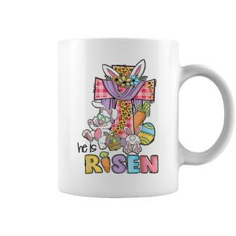 He Is Risen Floral Cross Cute Bunny Eggs Happy Easter Day Coffee Mug | Mazezy