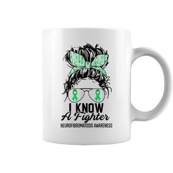 I Know A Fighter Neurofibromatosis Awareness Messy Bun Coffee Mug - Thegiftio UK