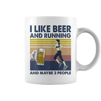 I Like Beer And Running And Maybe 3 People Retro Vintage Gift For Womens Coffee Mug - Seseable
