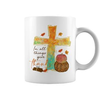 In All Things Give Thank The Cross Pumpkin Leopard Coffee Mug - Seseable