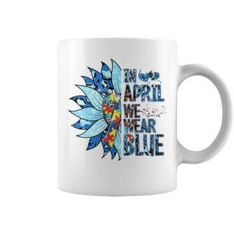 In April We Wear Blue For Autism Awareness Vintage Coffee Mug | Mazezy