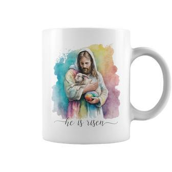 Jesus And The Easter Bunny - He Is Risen Christian Coffee Mug | Mazezy