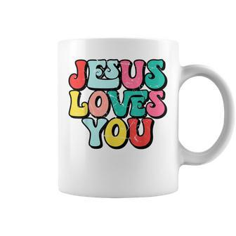 Jesus Loves You Retro Vintage Style Groovy Style Womens Coffee Mug - Seseable