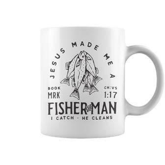 Jesus Made Me A Fisher Of Man Christian Fishing Fisherman Coffee Mug | Mazezy