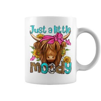 Just A Little Moody Cute Western Highland Cows Lover Farming Coffee Mug - Seseable