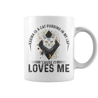 Karma Is A Cat Purring In My Lap Tarot Card Abyssinian Cat Coffee Mug | Mazezy