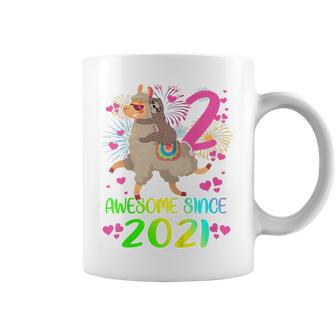 Kids 2 Year Old Sloth Riding Llama Since 2021 2Nd Birthday Girl Coffee Mug - Thegiftio UK