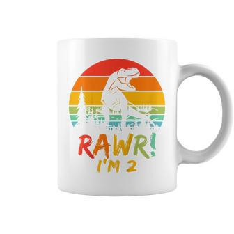Kids 2 Years Old Boy 2Nd Birthday Gift T Rex Dinosaur Rawr I’M 2 Coffee Mug - Thegiftio UK
