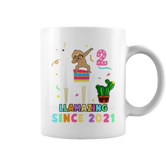 Kids 2Nd Birthday Girl Dab Sloth Riding Unicorn 2021 2 Year Old Coffee Mug - Thegiftio UK