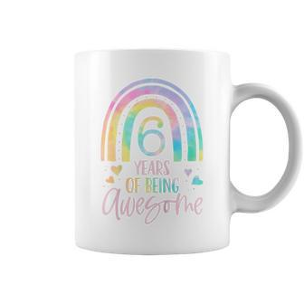Kids 6 Years Of Being Awesome Rainbow Tie Dye 6Th Birthday Girl Coffee Mug | Mazezy