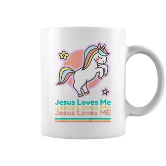 Kids Jesus Loves Me Christian Bible Gift Girls Rainbow Unicorn Coffee Mug | Mazezy