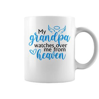 Kids My Grandpa Watches Over Me From Heaven Memorial Gift Coffee Mug | Mazezy