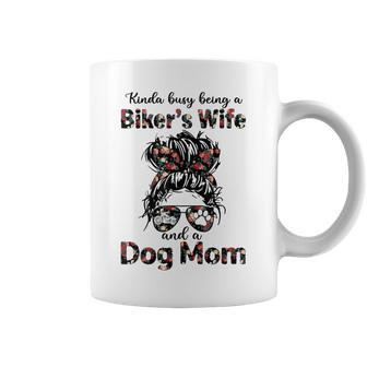 Kinda Busy Being A Bikers Wife And A Dog Mom Floral Coffee Mug | Mazezy