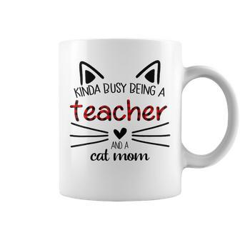 Kinda Busy Being A Teacher And A Cat Mom Red Plain Coffee Mug | Mazezy