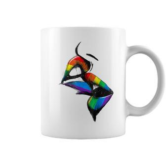 Lesbian Lips Kissing Rainbow Flag Gay Pride Lgbt  Coffee Mug
