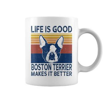 Life Is Good A Boston Terrier Dad Mom Makes It Better Coffee Mug | Mazezy