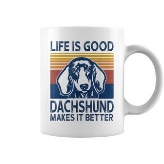 Life Is Good A Dachshund Dad Mom Makes It Better Dog Lover Coffee Mug | Mazezy