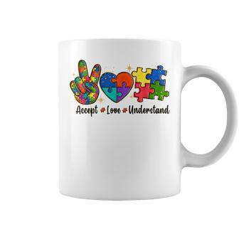Love Accept Autism Mom Autism Dad Women Autism Awareness Coffee Mug | Mazezy