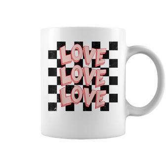 Love Heart Valentine Checkered Retro Groovy Valentines Day Coffee Mug - Seseable