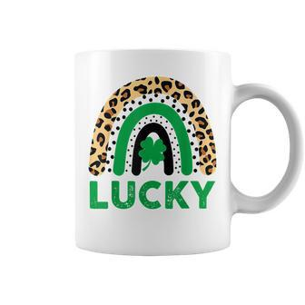 Lucky Shamrock Leopard Print Rainbow St Patricks Day Coffee Mug - Seseable